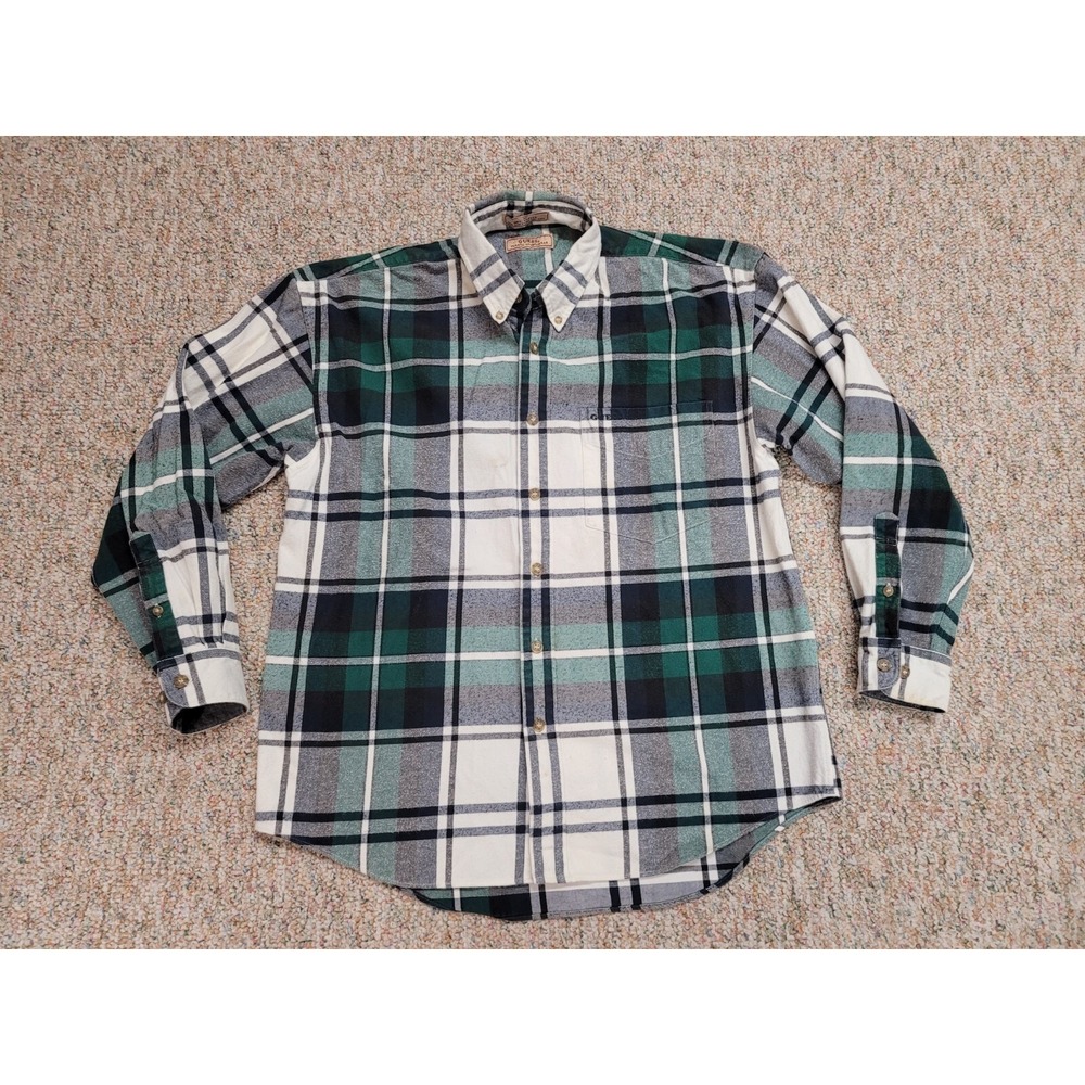 Guess Flannel Shirt Mens Medium Green White Plaid Long Sleeve Button Down VTG